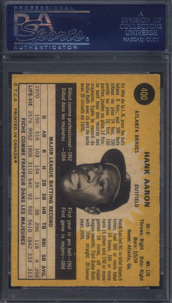 1971 OPC O-Pee-Chee #400 Hank Aaron Braves PSA 7