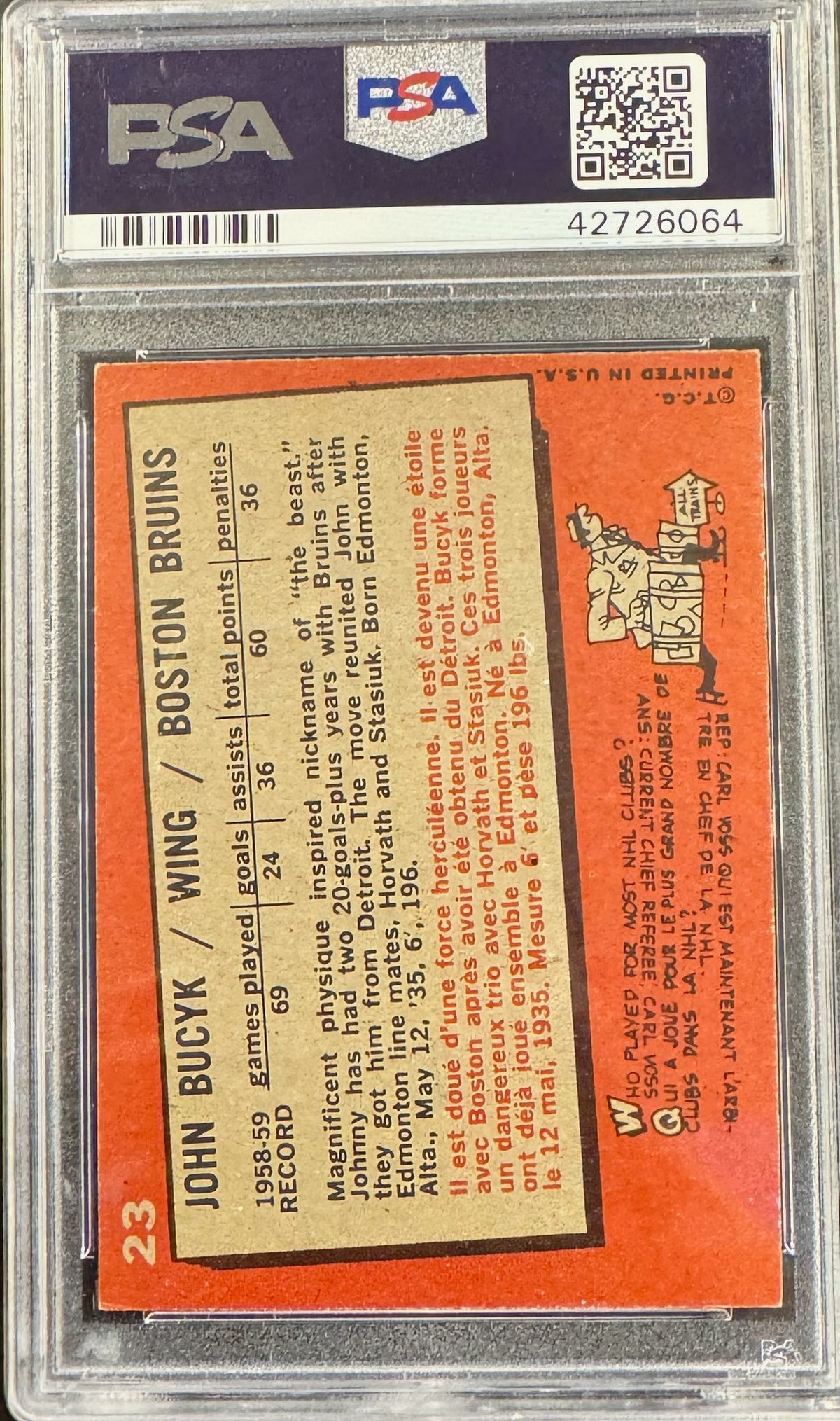 1959 Topps #23 Johnny Bucyk Signed Autograph PSA/DNA Bruins PSA Authentic