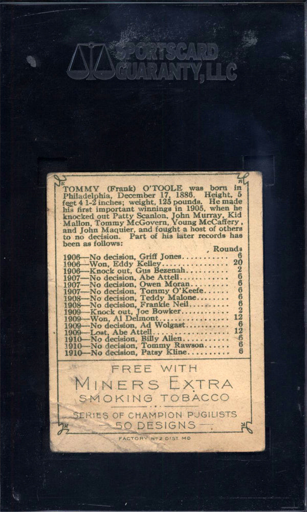 1910 T219 Miners Extra Tommy O'Toole Boxing SGC 1
