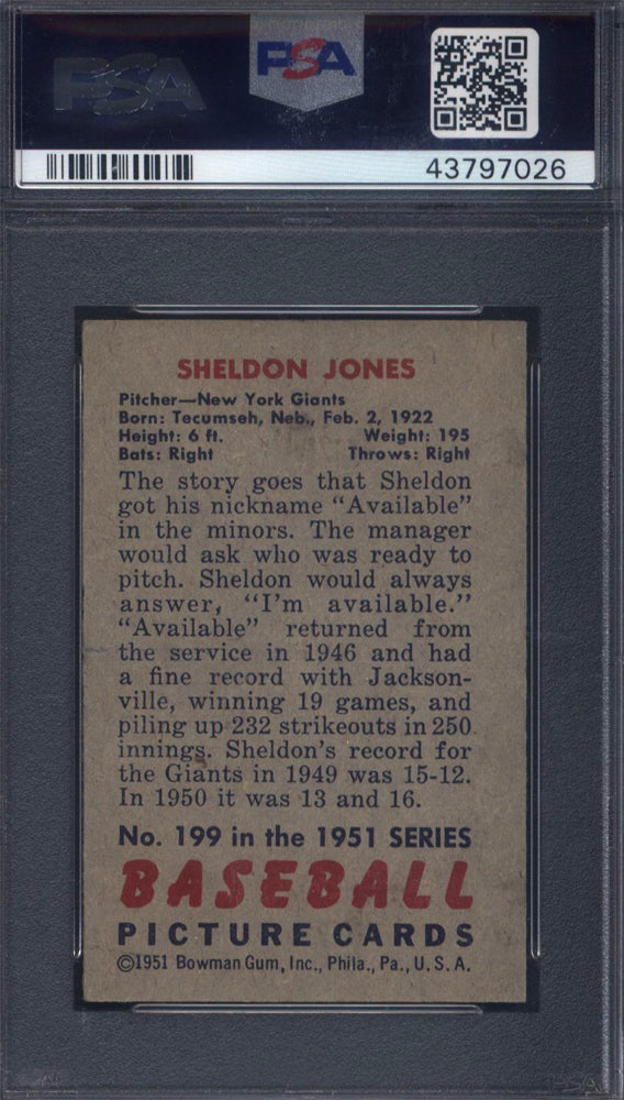 1951 Bowman #199 Sheldon Jones Giants PSA 8