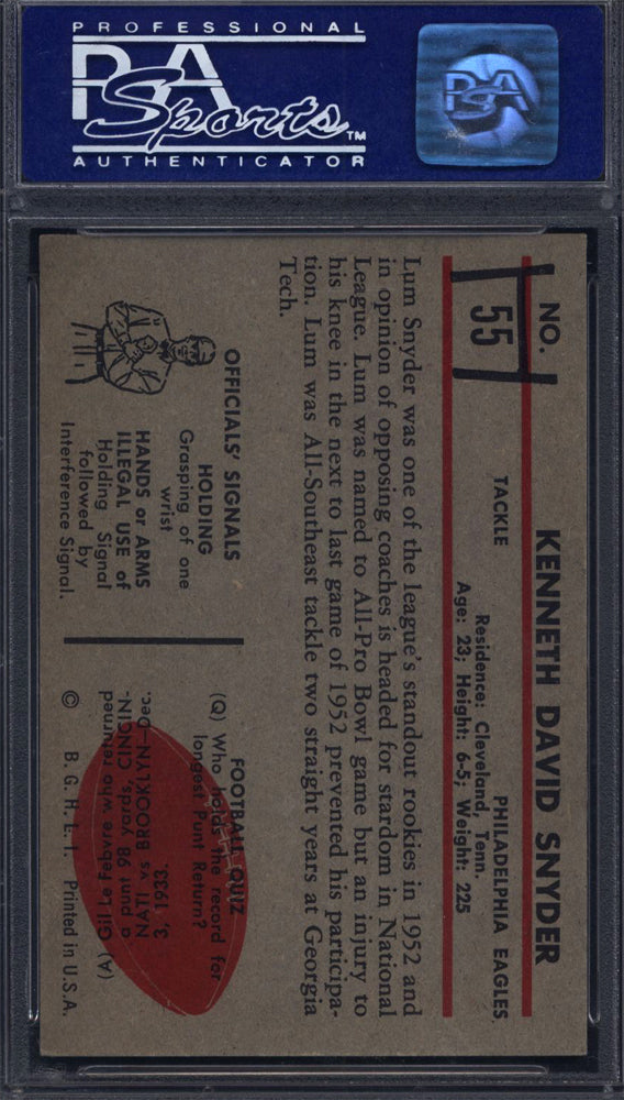1953 Bowman #55 Kenneth Snyder Eagles PSA 7