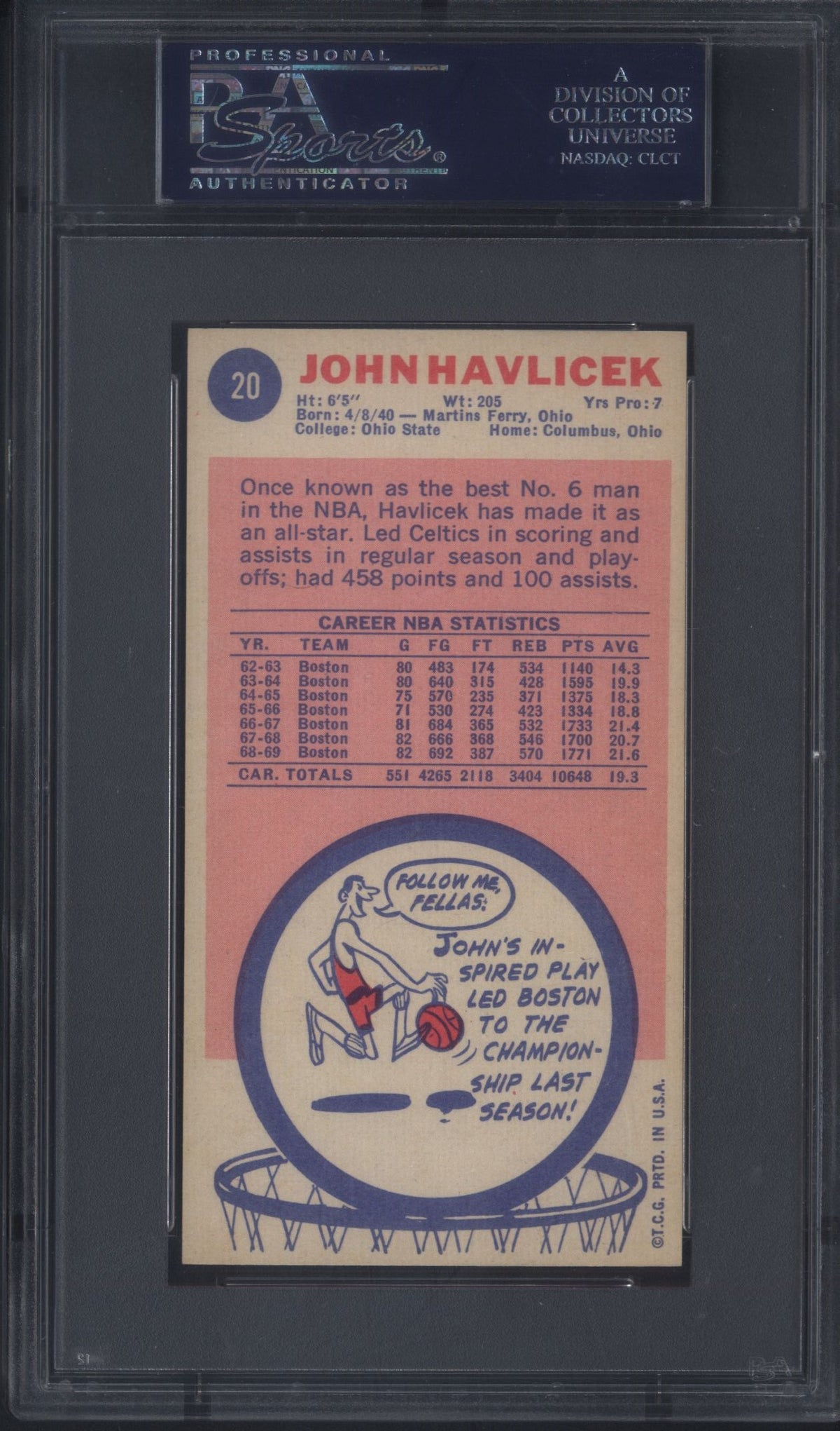 1969 Topps #20 John Havlicek Rookie HOF Signed Auto Celtics PSA/DNA 10
