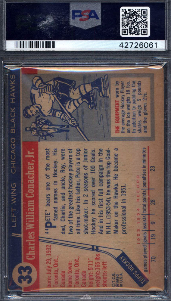 1954 Topps #33 Pete Conacher Signed Autograph PSA/DNA Black Hawks PSA Authentic