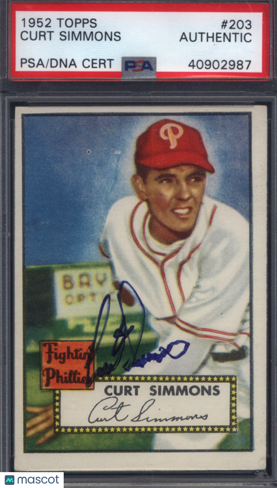 1952 Topps #203 Curt Simmons Signed Autographed Auto Phillies PSA/DNA