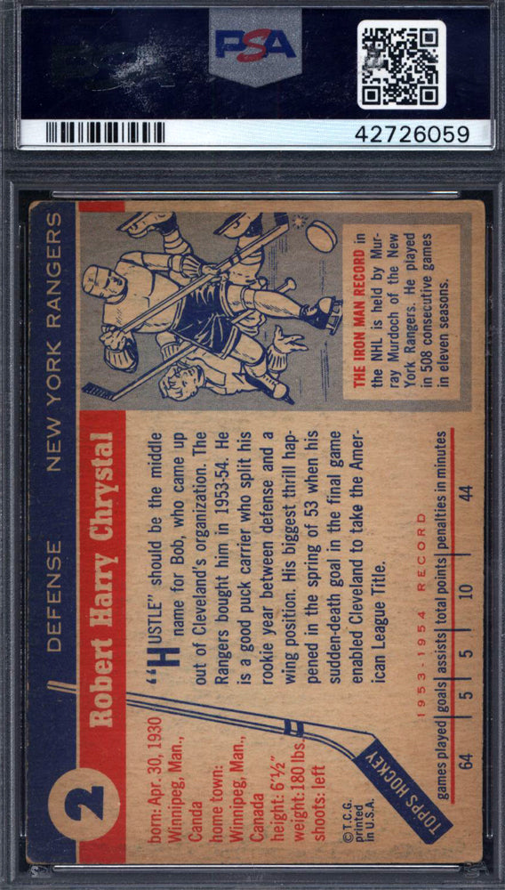 1954 Topps #2 Bob Chrystal Signed Autograph PSA/DNA PSA Authentic