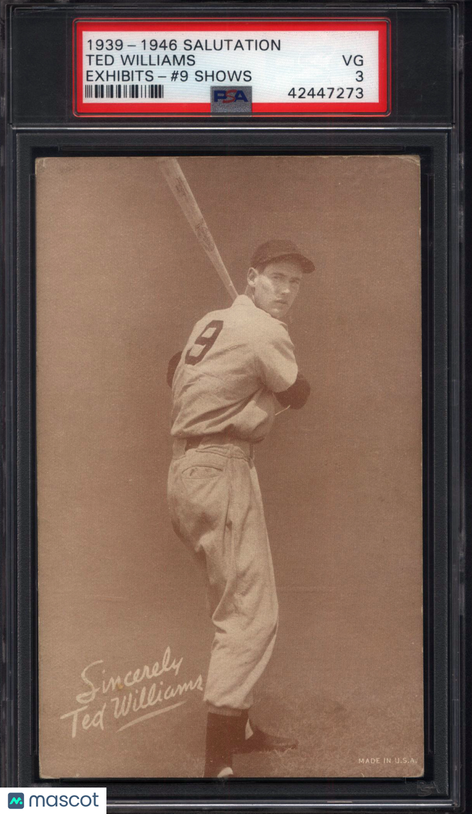 1939-46 Salutation Exhibits Ted Williams #9 Shows Red Sox PSA 3