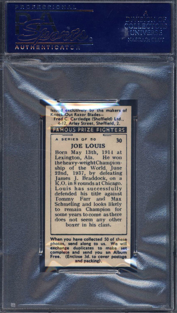 1938 F.C. Cartledge Famous Prize Fighters #30 Joe Louis Famous Boxing PSA 8