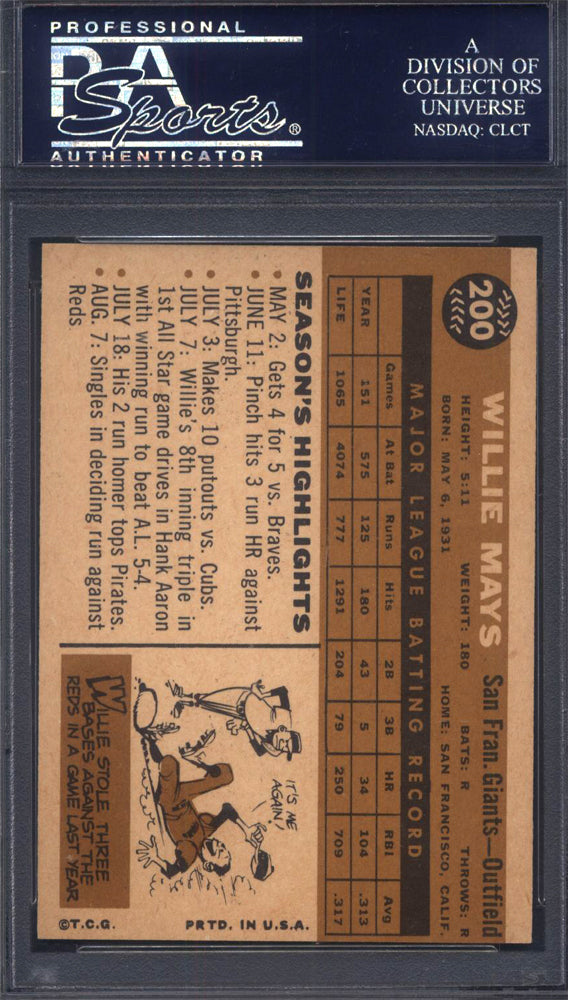 1960 Topps #200 Willie Mays Giants PSA 7