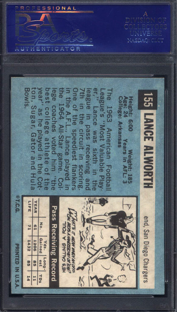 1964 Topps #155 Lance Alworth Chargers PSA 8