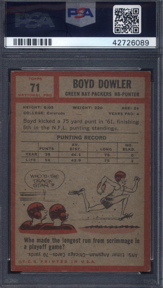 1962 Topps #71 Boyd Dowler Packers Signed Auto PSA Authentic