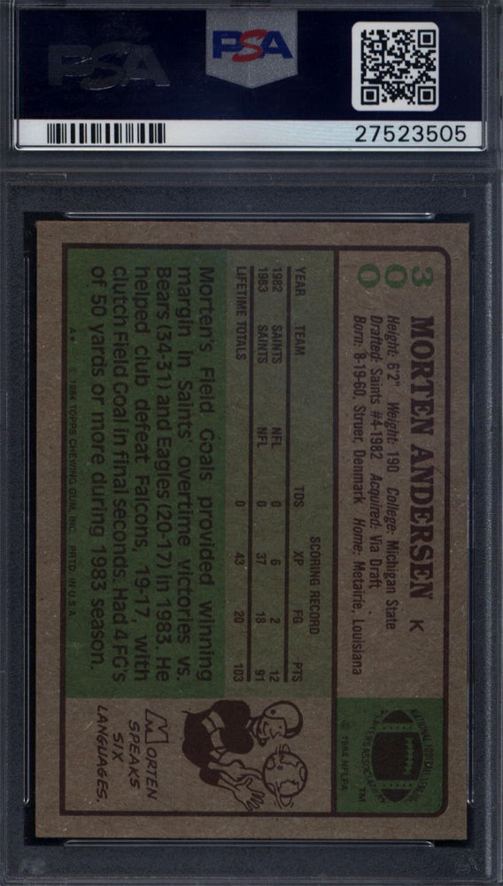 1984 Topps #300 Morten Andersen Signed Autograph PSA/DNA Saints PSA Authentic