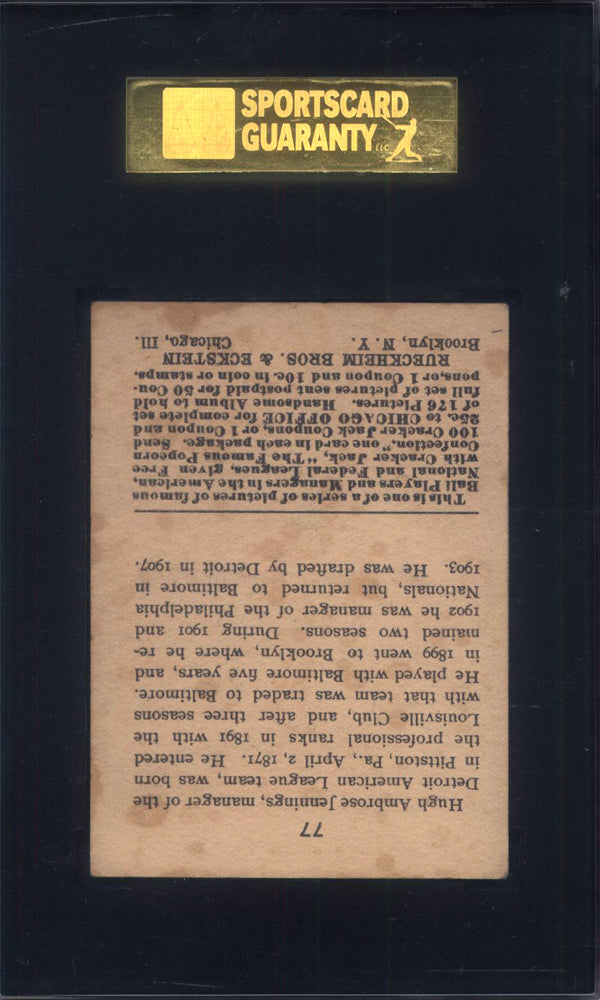 1915 Cracker Jack #77 Hugh Jennings Detroit SGC 5