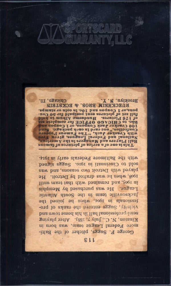 1915 Cracker Jack #113 George Suggs Federals SGC 4