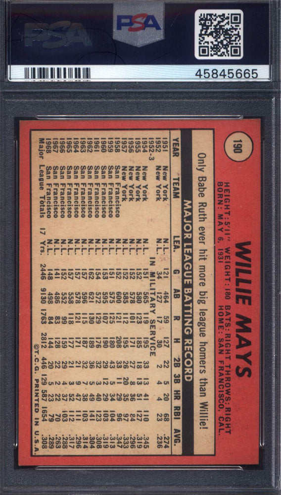 1969 Topps #190 Willie Mays Giants PSA 7.5