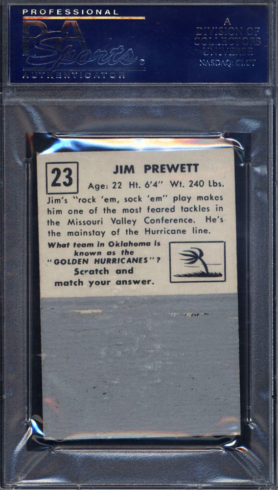 1951 Topps Magic Football #23 Jim Prewett Un-Rubbed Golden Hurricane PSA 7