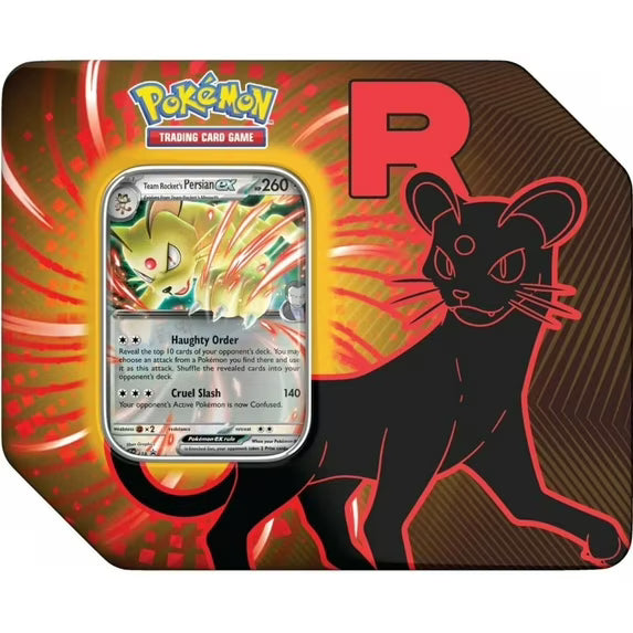 Pokemon Scarlet & Violet Destined Rivals Team Rocket's Persian ex Tin Set (5 Booster Packs & Promo Card)
