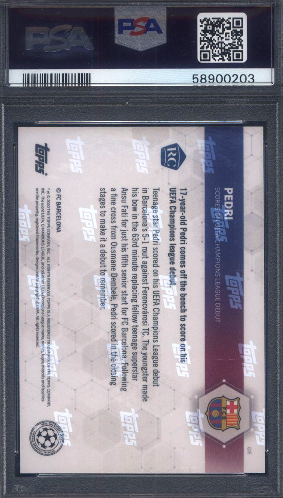 2020 Topps Now UEFA Champions League #005 Pedri Rookie W/ Messi in Photo PSA 10
