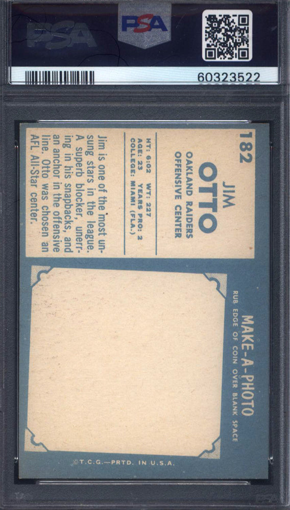 1961 Topps #182 Jim Otto Rookie HOF Raiders PSA 6