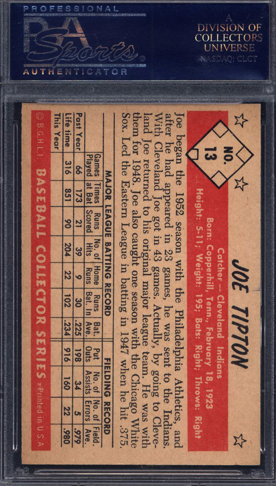 1953 Bowman B & W #13 Joe Tipton Indians PSA 7