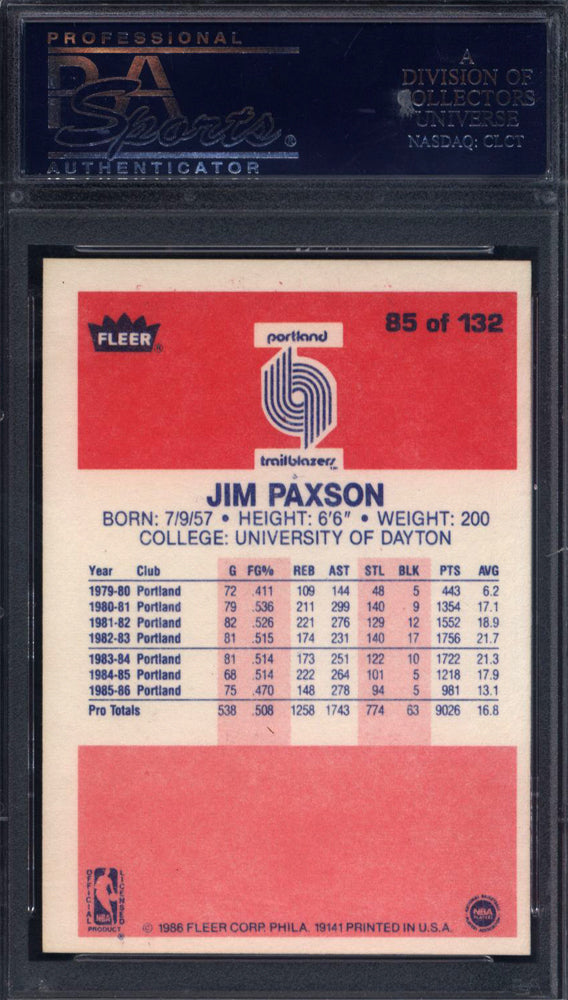 1986 Fleer #85 Jim Paxson Auto Autographed PSA/DNA Authentic