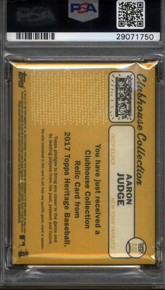 2017 Topps Heritage Clubhouse Collection Relics Aaron Judge Yankees PSA 10 pop 7