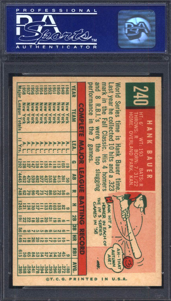 1959 Topps #240 Hank Bauer Yankees PSA 8