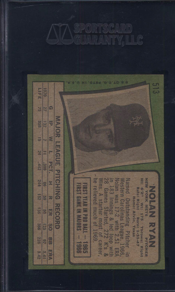 1971 Topps #513 Nolan Ryan Mets SGC 7
