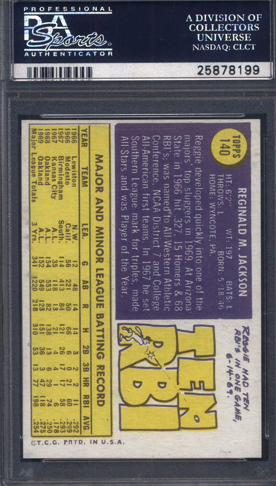 1970 Topps #140 Reggie Jackson 2nd Year PSA 9 Well Centered