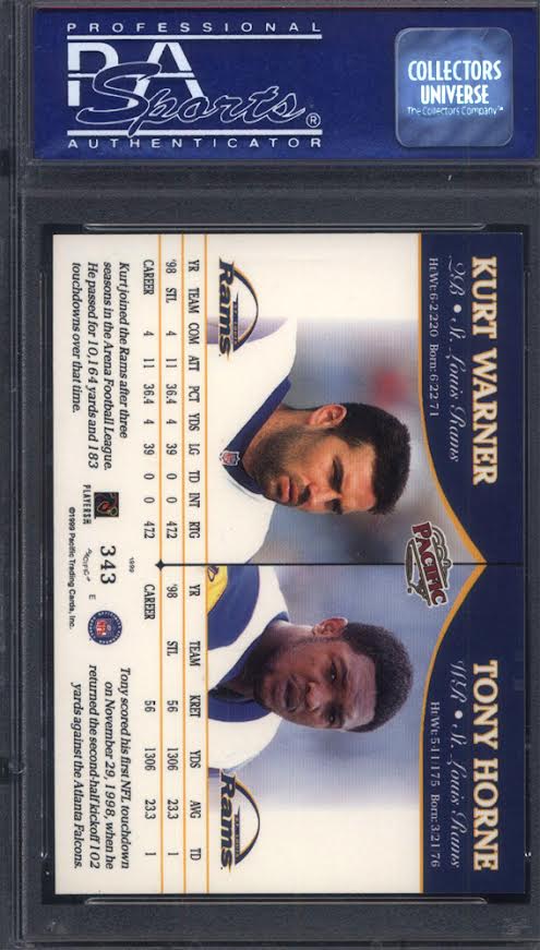 1999 Pacific #343 Kurt Warner Rookie HOF Rams PSA 9