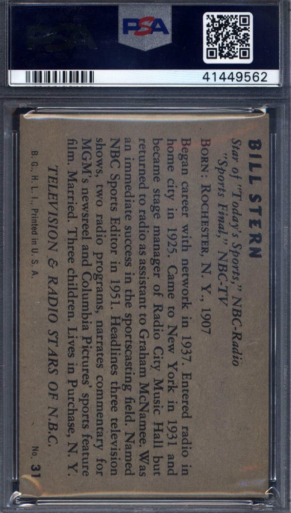 1952 T V & Radio N #31 Bill Stern PSA 7