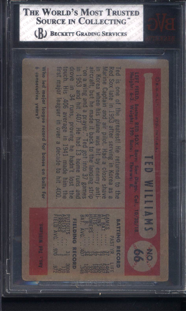 1954 Bowman #66A Ted Williams Short Print Red Sox BGS BVG 4