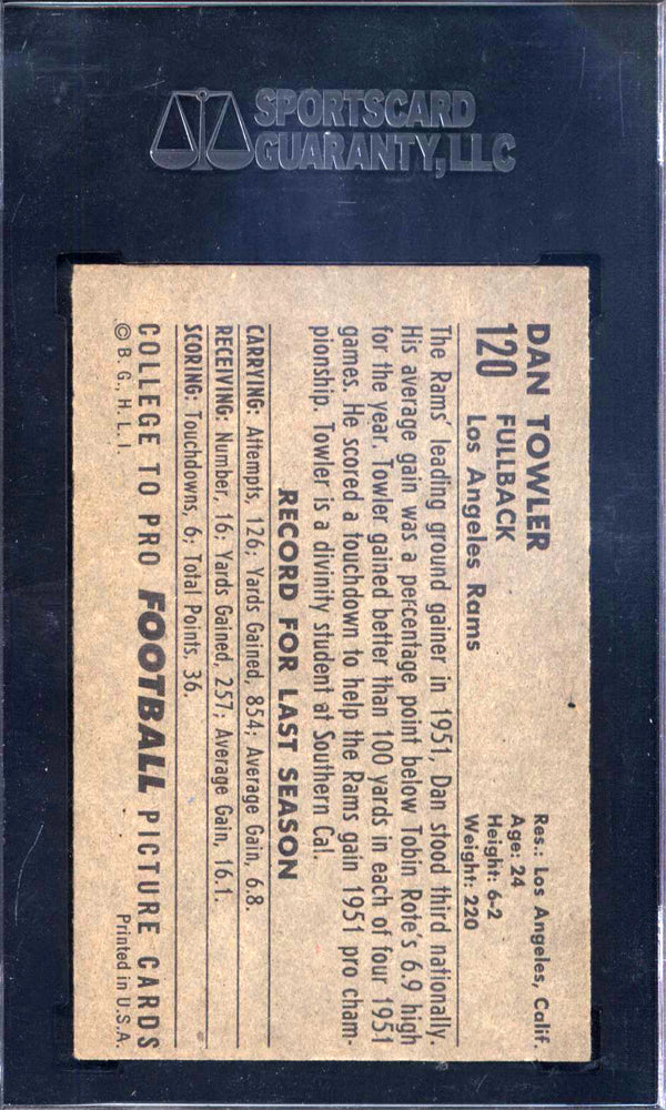 1952 Bowman Large #120 Deacon Dan Towler Rams SGC 7