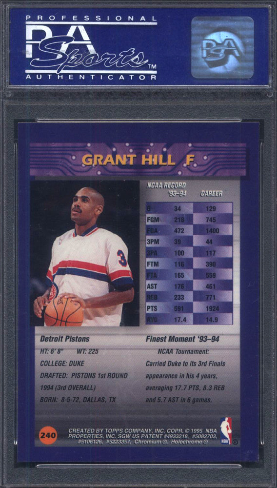 1994 Finest #240 Grant Hill Rookie HOF W Coating PSA 10