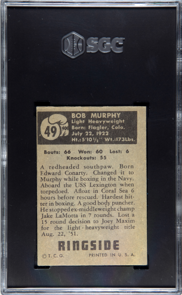 1951 Topps Ringside #49 Bob Murphy Short Print Light Heavyweight SGC 3