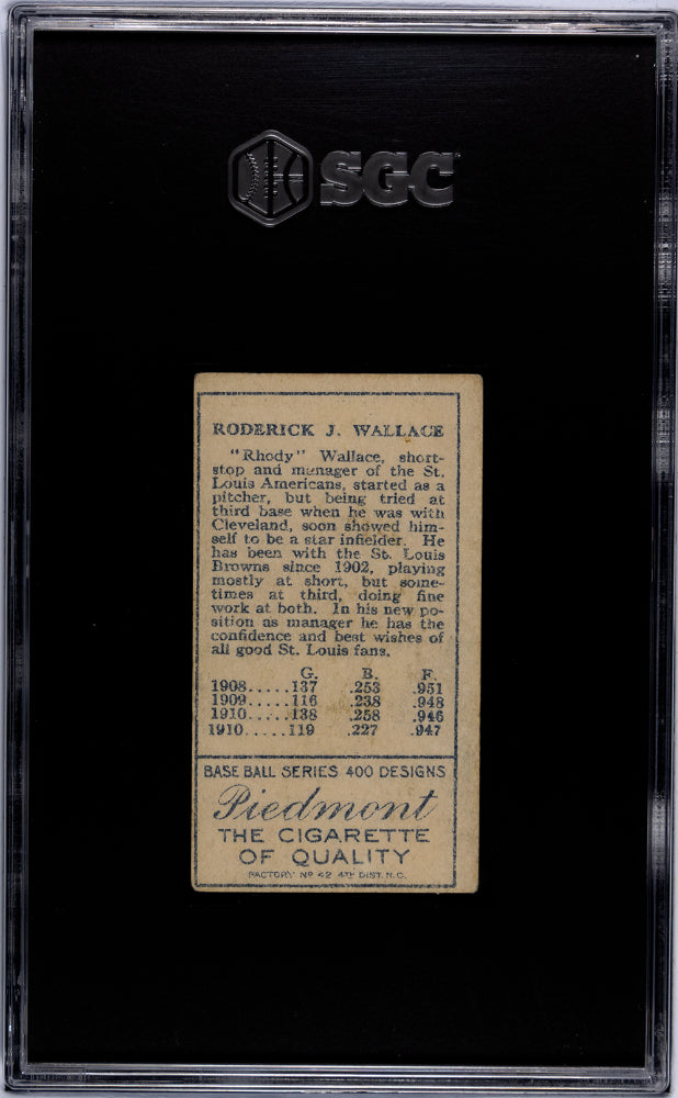 T205 Bobby Wallace No Cap Two lines of 1910 Stats SGC 4.5 Piedmont Back