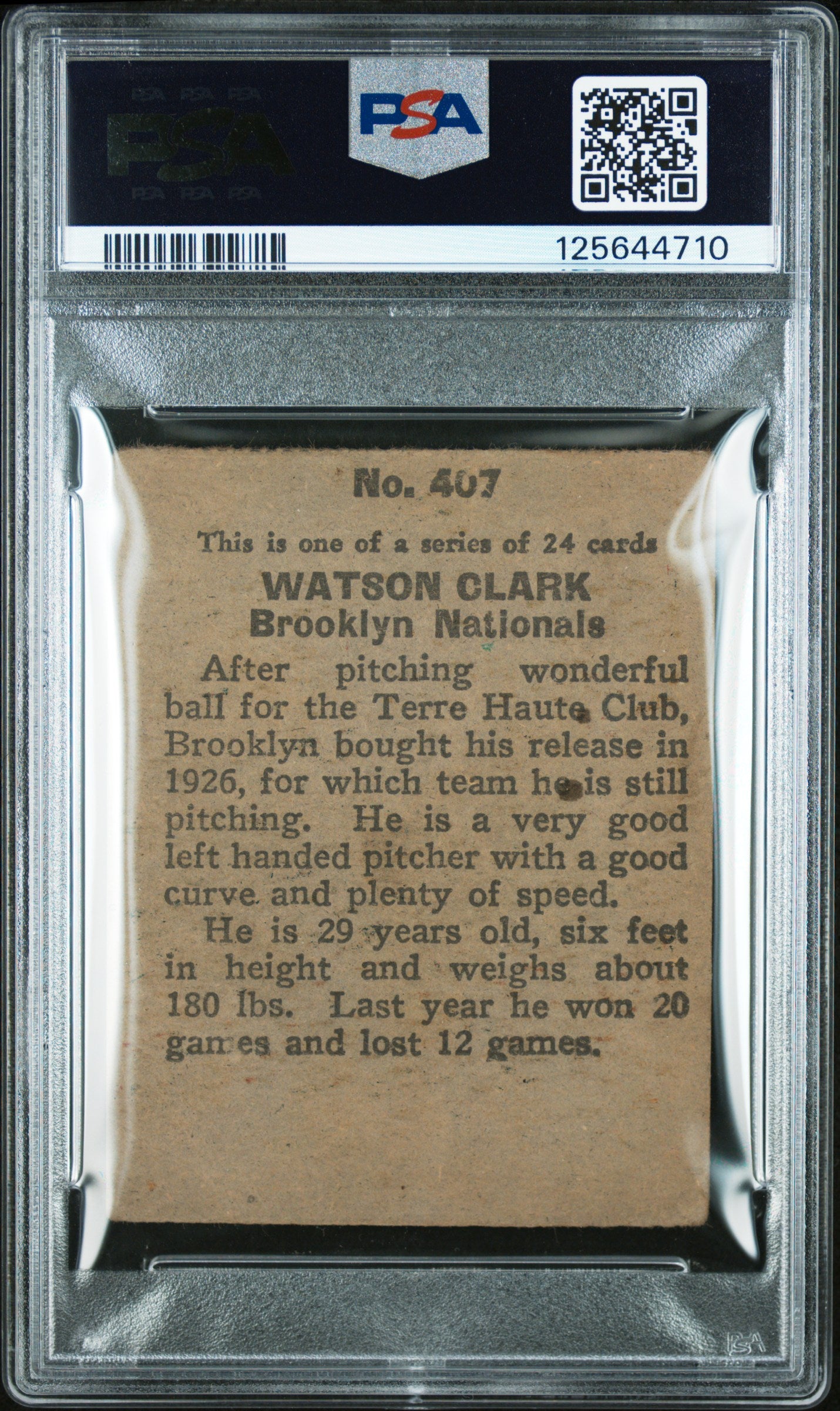 1933 Eclipse Import #407 Watson Clark Dodgers PSA 2