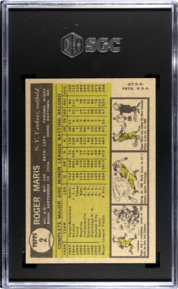1961 Topps #2 Roger Maris Yankees SGC 6