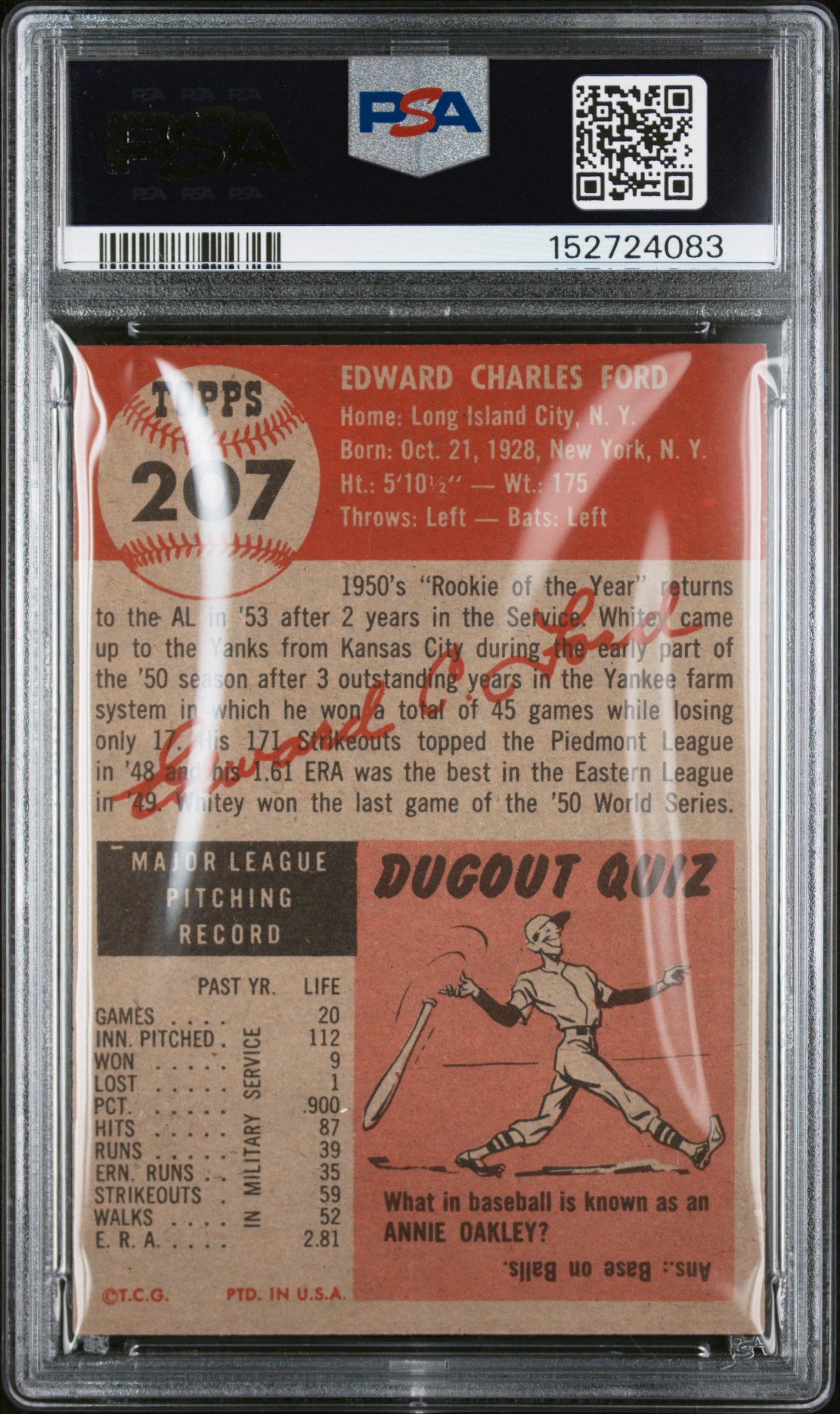 1953 Topps #207 Whitey Ford Yankees PSA 6