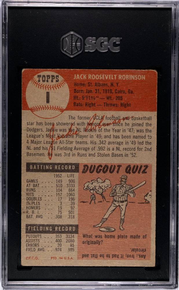 1953 Topps #1 Jackie Robinson Dodgers SGC 3
