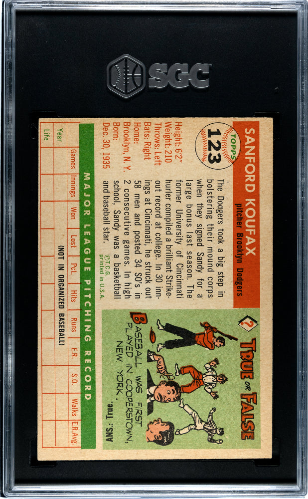 1955 Topps #123 Sandy Koufax Rookie HOF Dodgers SGC 3.5