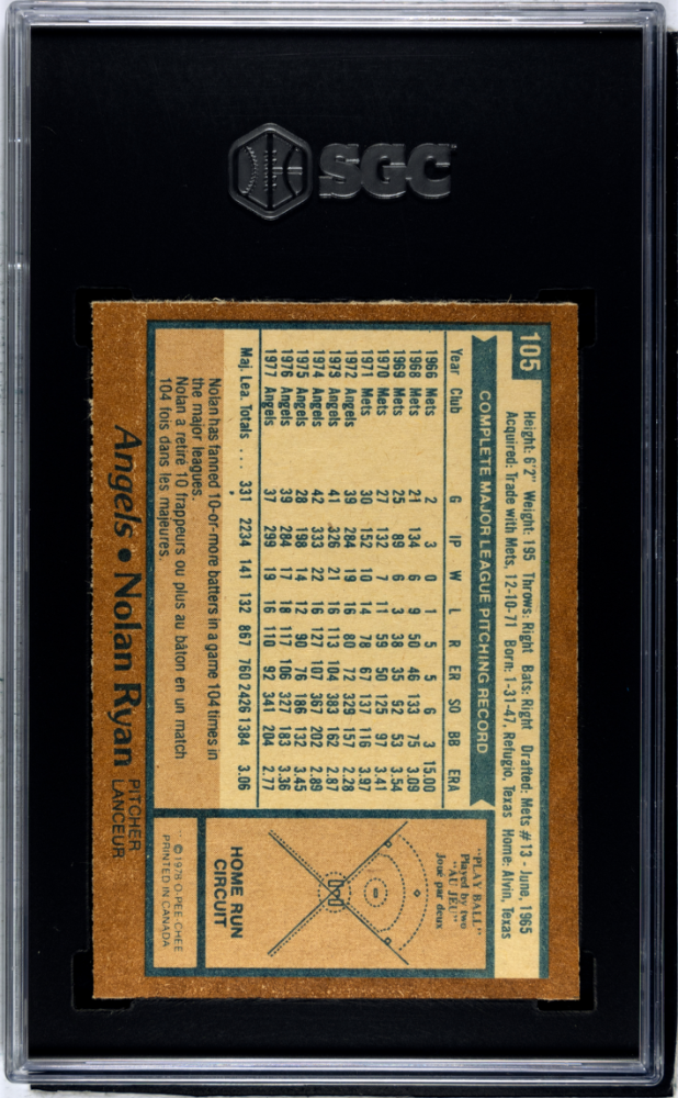 1978 OPC O-Pee-Chee #105 Nolan Ryan Angels SGC 7.5