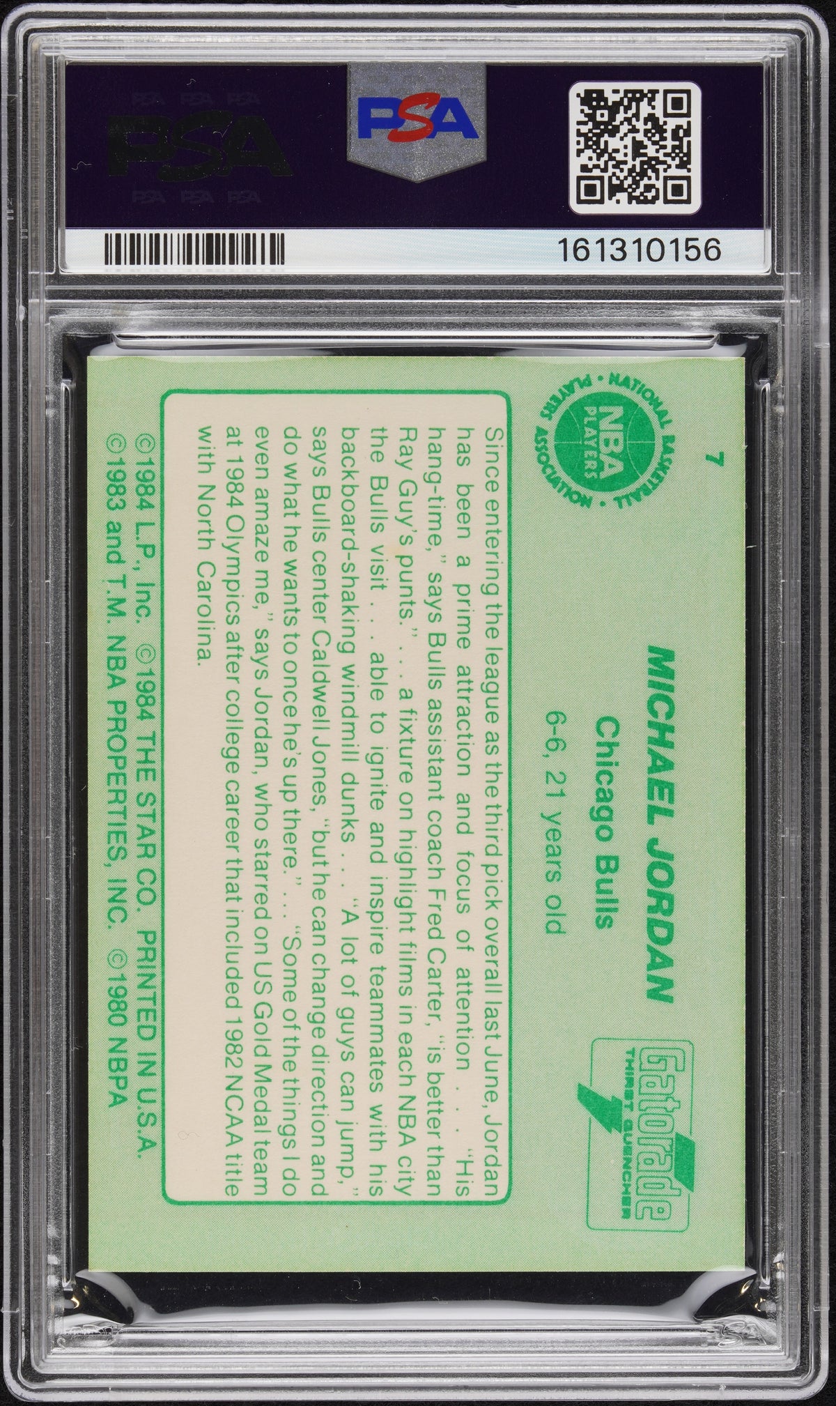 1984-85 Star Gatorade #7 Michael Jordan Bulls PSA 6 Well Centered