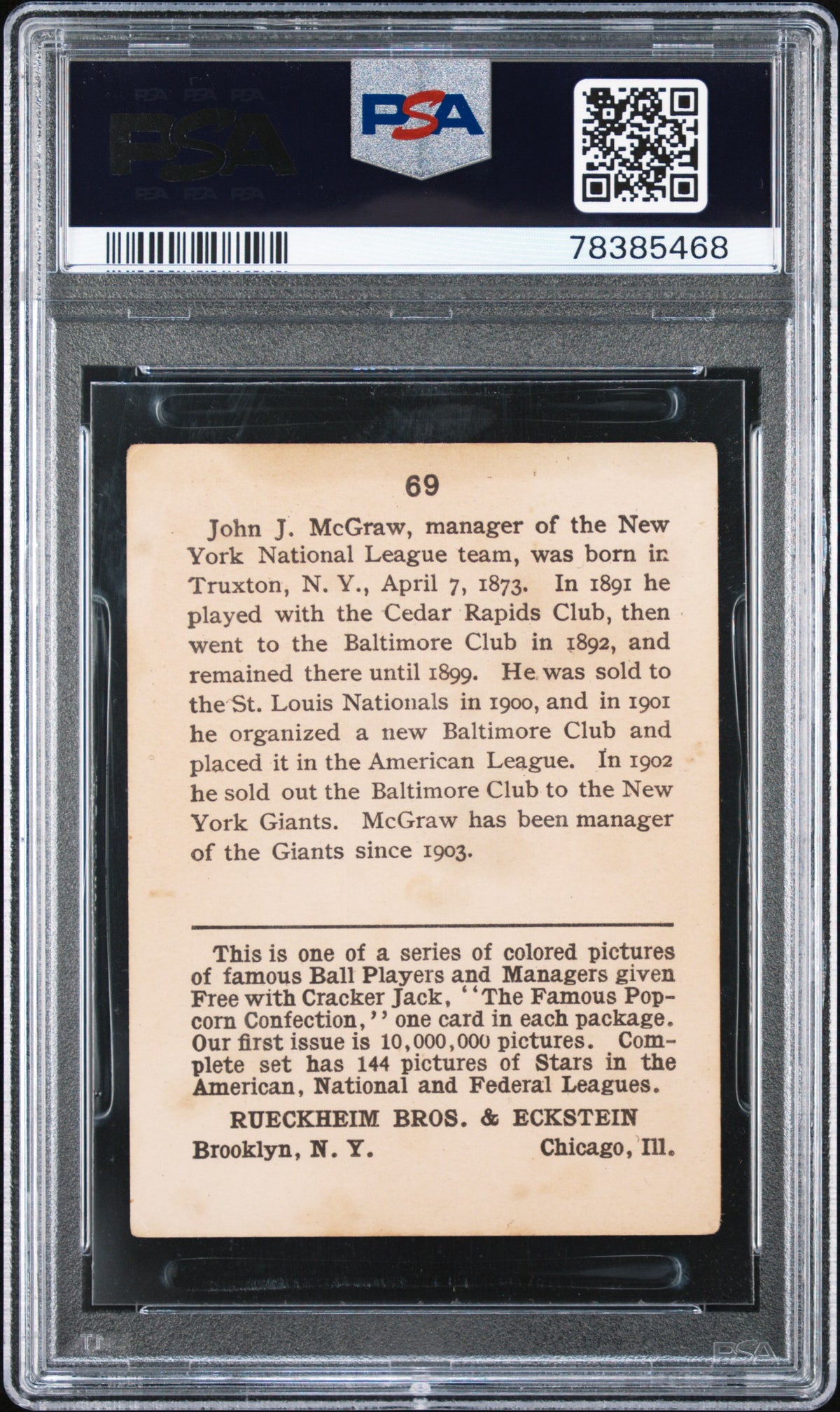 1914 Cracker Jack #69 John McGraw New York PSA 3