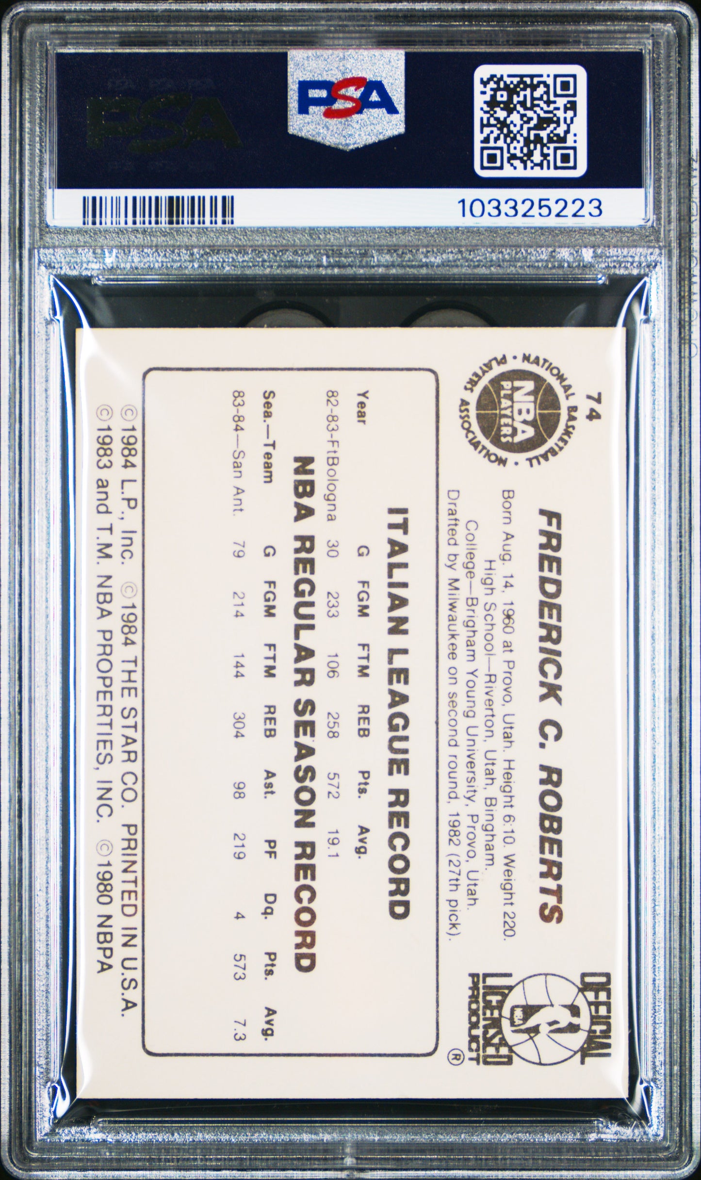 1984 Star #74 Fred Roberts Spurs PSA 8 (OC)