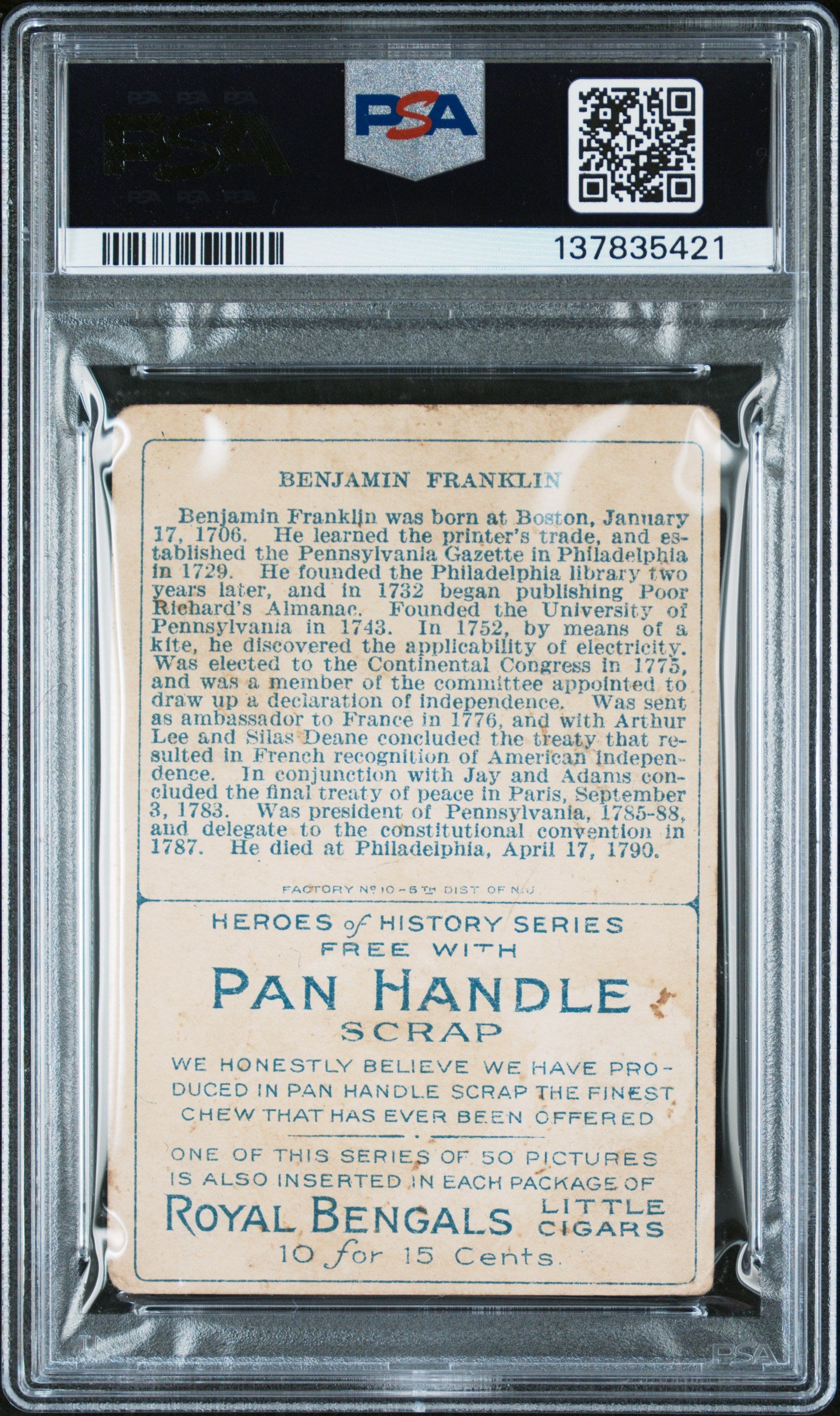 1911 T68 Heroes Of History Benjamin Franklin PSA 2
