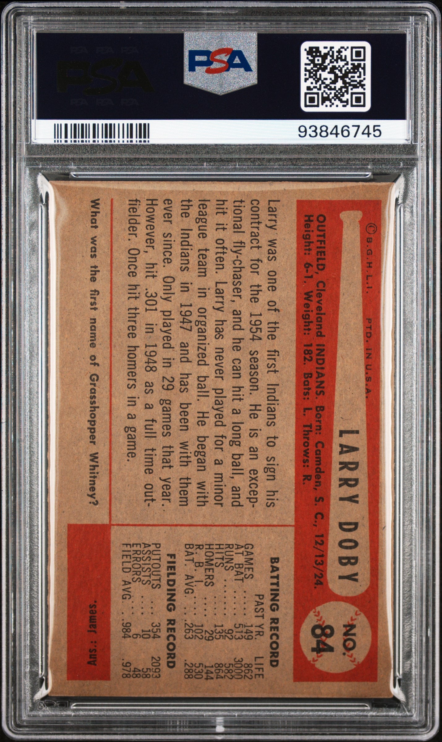 1954 Bowman #84 Larry Doby Indians PSA 7