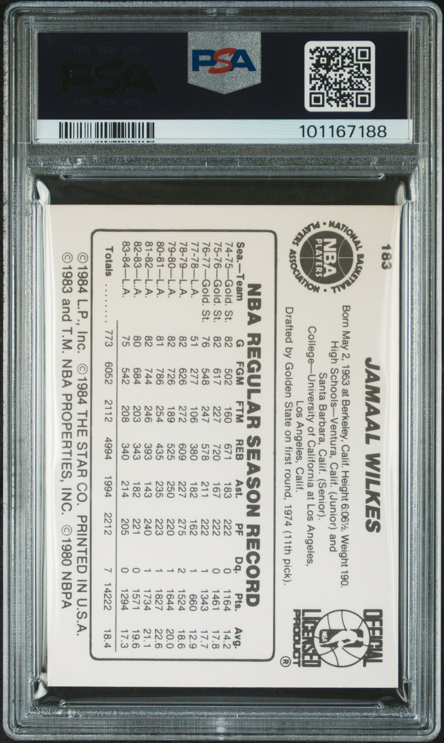 1984 Star #183 Jamaal Wilkes Lakers PSA 6