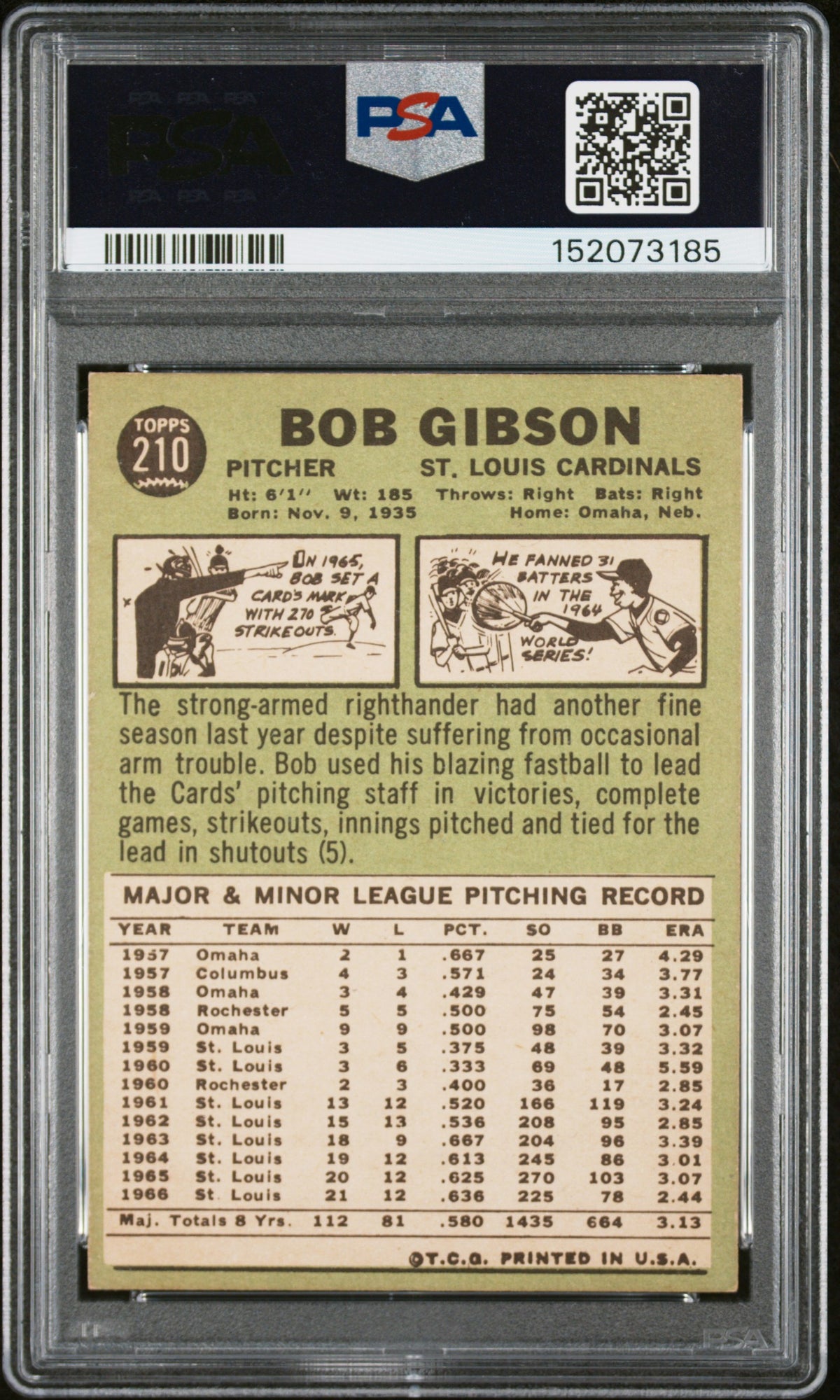 1967 Topps #210 Bob Gibson Cardinals PSA 7