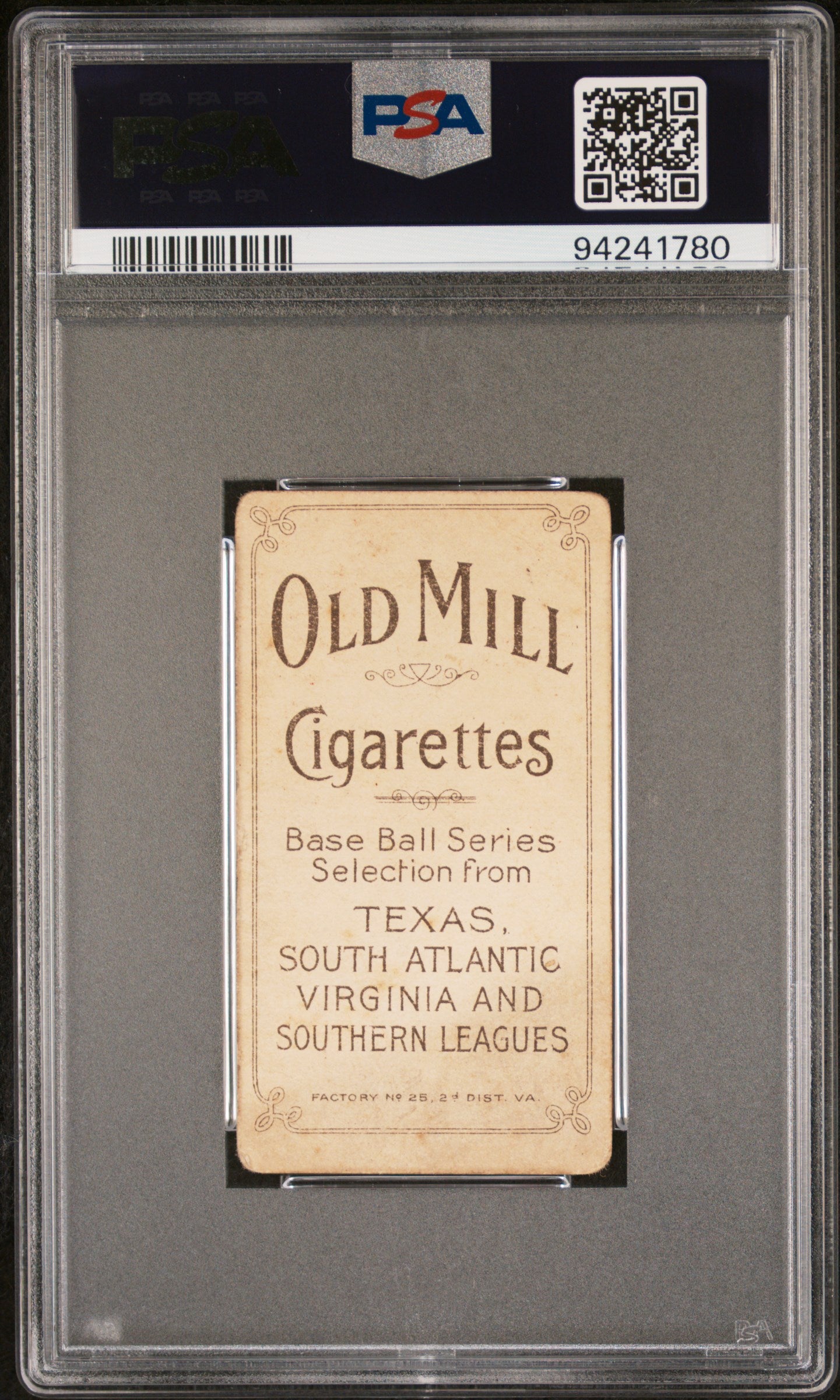 T206 Cad Coles Southern League Augusta PSA 1.5 Old Mill Back
