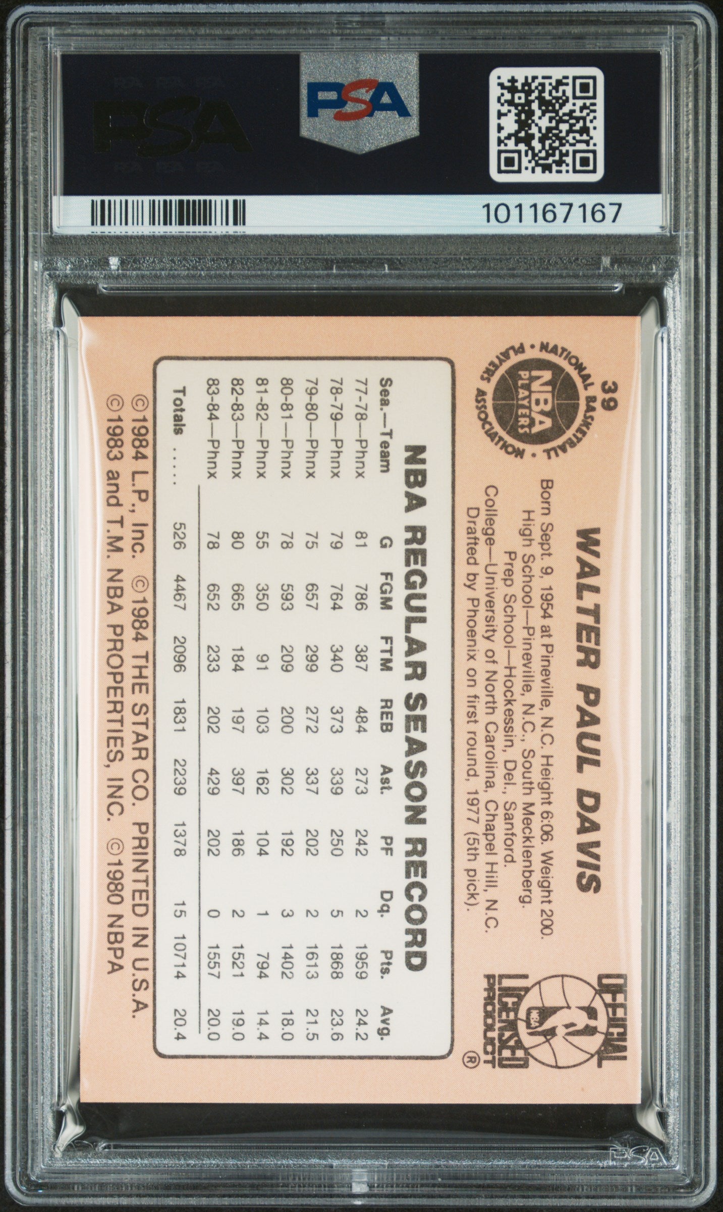 1984 Star #39 Walter Davis Suns PSA 6